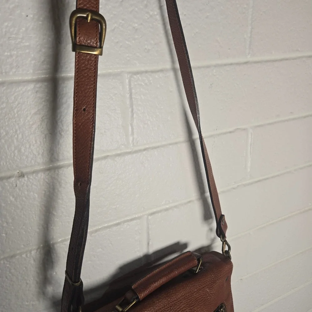 Vtg Overland Messenger Bag Brown Pebbled Leather Medium Crossbody Satchel Bag